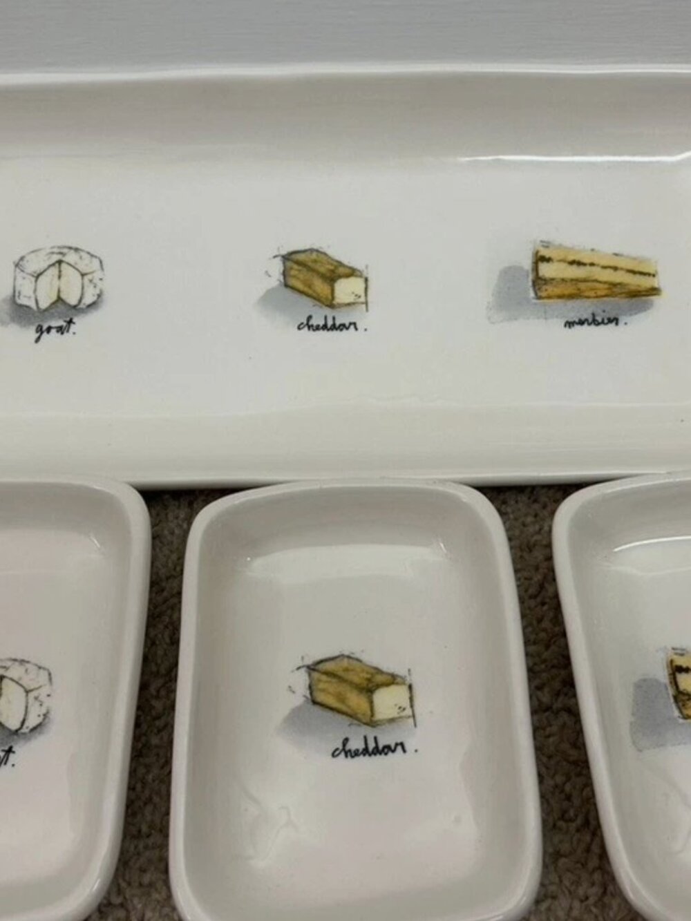 Rae Dunn Magenta Cheese Serving Tray 4 Piece Ceramic Goat Cheddar Appetizer Set